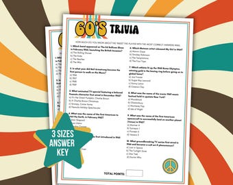 1960er Trivia 1960er Gesellschaft Spiele 60er Geburtstagsparty Partyspiele 60er Jahre Party Spiele Bundle 60