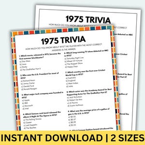 1975 Trivia Game Printable 50th Birthday Games Born In 1975 Game Birthday Games 50th Birthday Game 1975 Trivia Questions & Answers 1975 Quiz