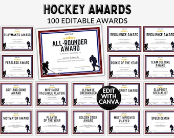 Editable Hockey Award Certificates Printable Hockey Team Awards End of Season Awards, Hockey Awards Hockey Certificates Funny Team Awards