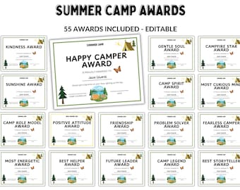 Bearbeitbare Sommercamp Auszeichnungen Lustige Camp Auszeichnungen Camp Zertifikate Kinder Sommer Camp Mädchen Sommer Camp Jungen Sommer Camp Auszeichnung Printables