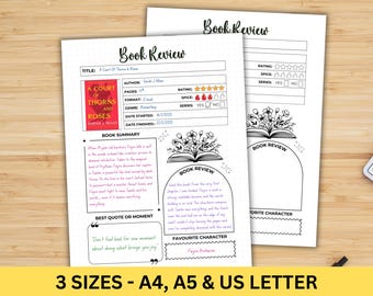 Buchbesprechung Vorlage Lesejournal Printable A5 Buch Journal Lesebesprechung Seite Buchbesprechung PDF Leselogbuch Bujo Buchbesprechung Tracker