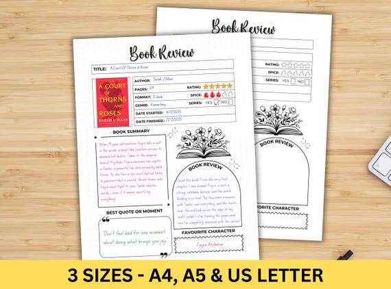Book Review Template Reading Journal Printable A5 Book Journal Reading Review Page Book Review PDF Reading Log Bujo Book Review Tracker