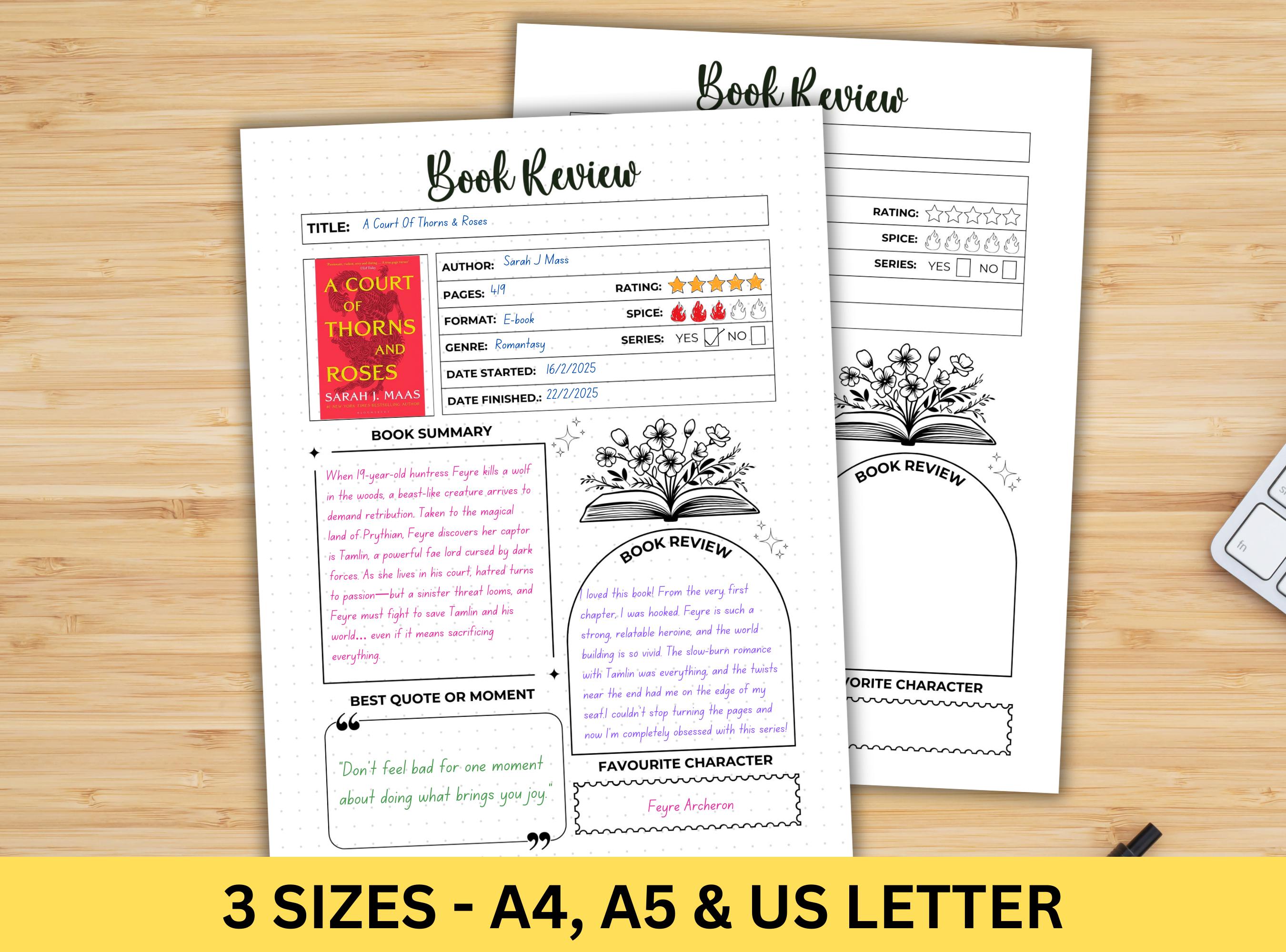 Book Review Template Reading Journal Printable A5 Book Journal Reading ...