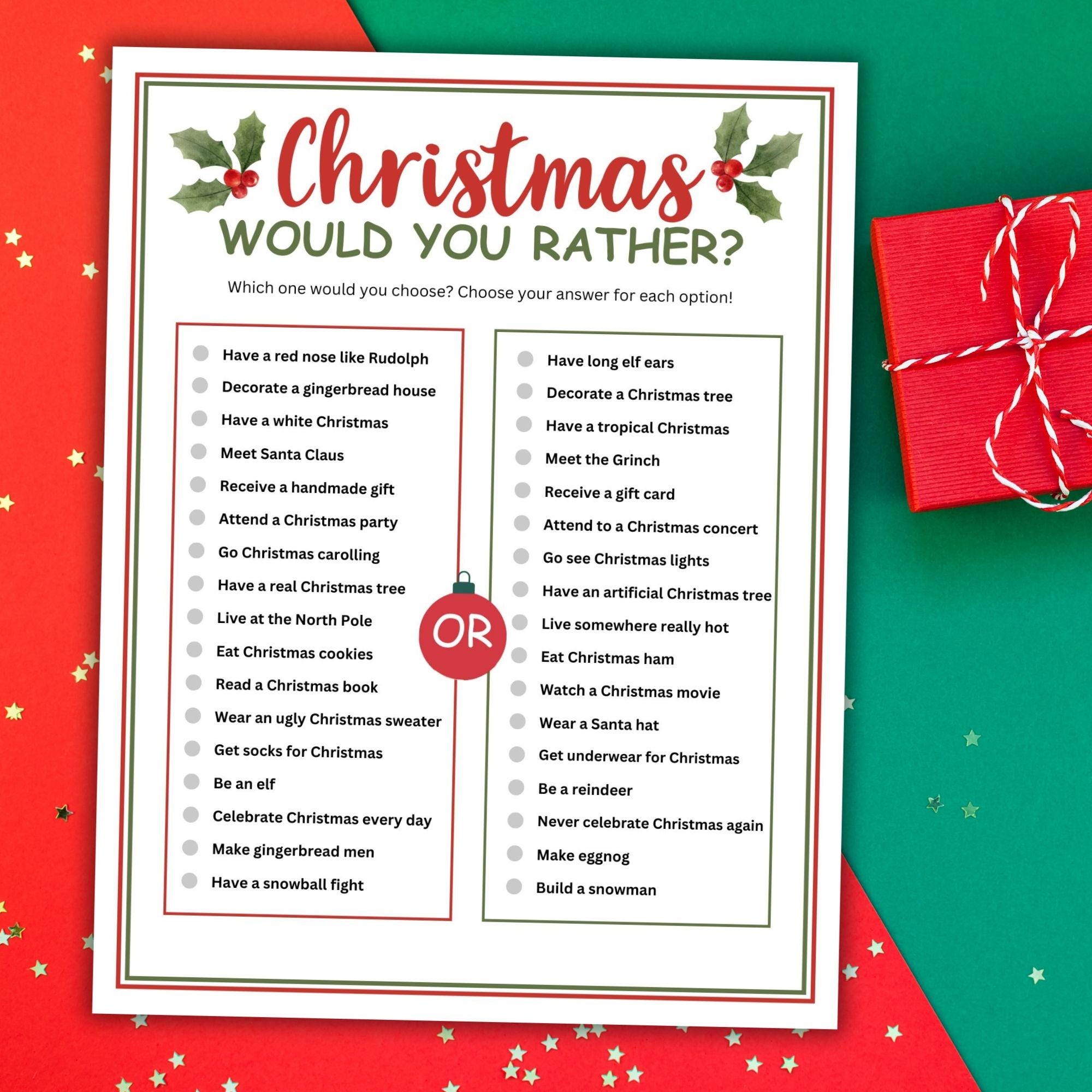 Would You Rather Christmas Game Would You Rather Christmas Party Games Printable Party Games For Christmas Holiday Games This Or That