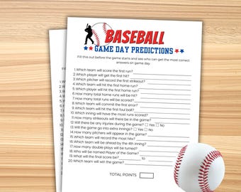 Baseball Game Day Predictions Printable Baseball Party Game Baseball Game Baseball Quiz Baseball Watch Party Baseball Theme Games MLB Games