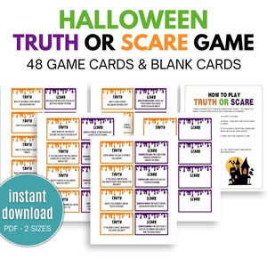 Halloween Truth Or Scare Cards Printable Halloween Truth Or Scare Game Halloween Party Games For Kids Fun Halloween Activities