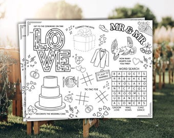 Mr & Mr Wedding Activity Placemat Gay Wedding Activity For Kids Same Sex Wedding Coloring Wedding Activity Mat Kids Wedding Placemat LGTBQ