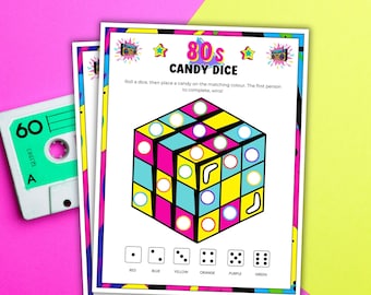 1980s Candy Dice Game 80s Party Games 80s Birthday Party Printable Party Games 80s Party Games 1980s Birthday Party Games 1980s Candy Game