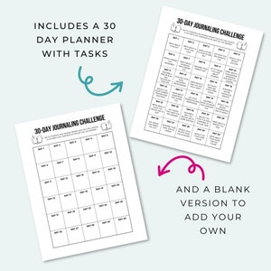 May include: A printable 30-day journaling challenge with prompts for each day. The challenge includes a blank version to add your own prompts.