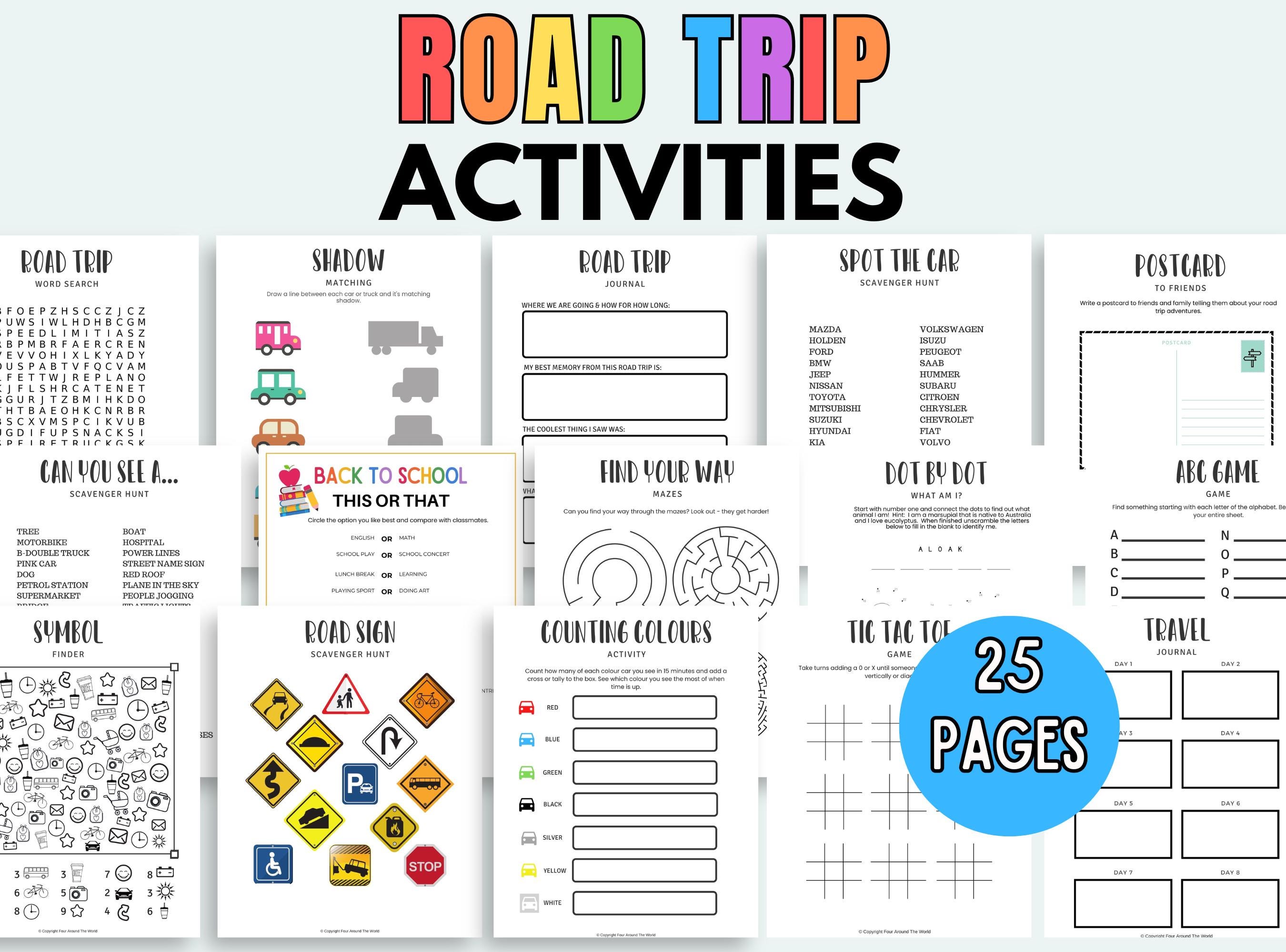 Printable Road Trip Games Printable Travel Games Road Trip Activities