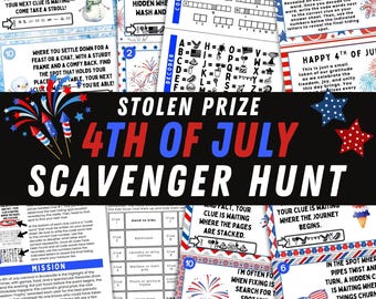4th Of July Scavenger Hunt Printable Independence Day Treasure Hunt Clues 4th Of July Activity Fourth Of July Games Patriotic Game Indoor