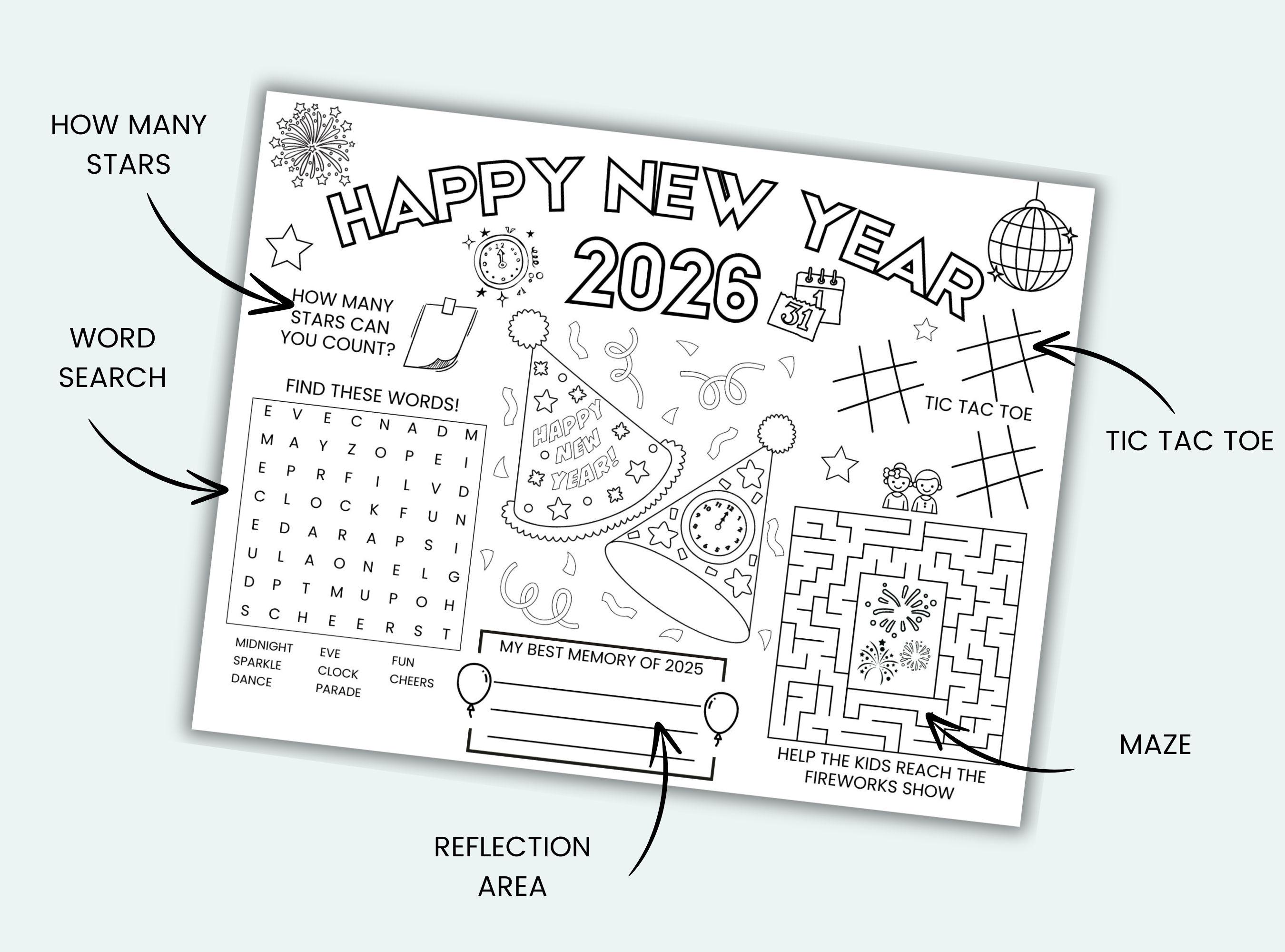 new years 2026 activity placemat printable new years eve activity