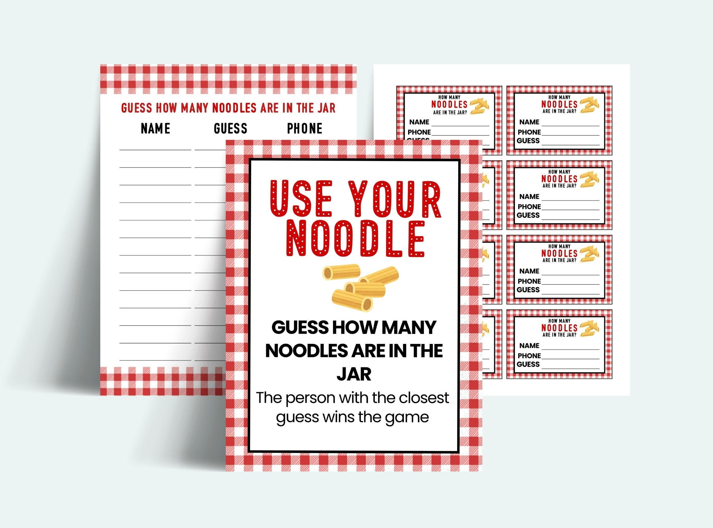 Use Your Noodle Guessing Game Pasta Guessing Game Printable Party Game ...