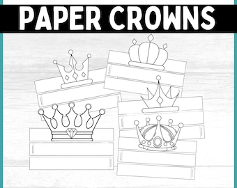Corona de papel de princesa para imprimir Corona de príncipe para imprimir Diadema con corona para fiesta Actividad para colorear con corona Manualidad para fiesta de cumpleaños para niños