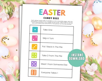 Easter Candy Dice Game Easter Egg Exchange Dice Game Easter Dice Game Printable Easter Party Game Family Easter Games Easter Activities