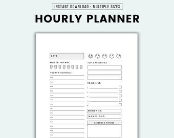Hourly Daily Planner Printable Productivity Planner Day Planner Hourly Planner Daily Schedule Planner PDF A4 A5 US Letter Work From Home