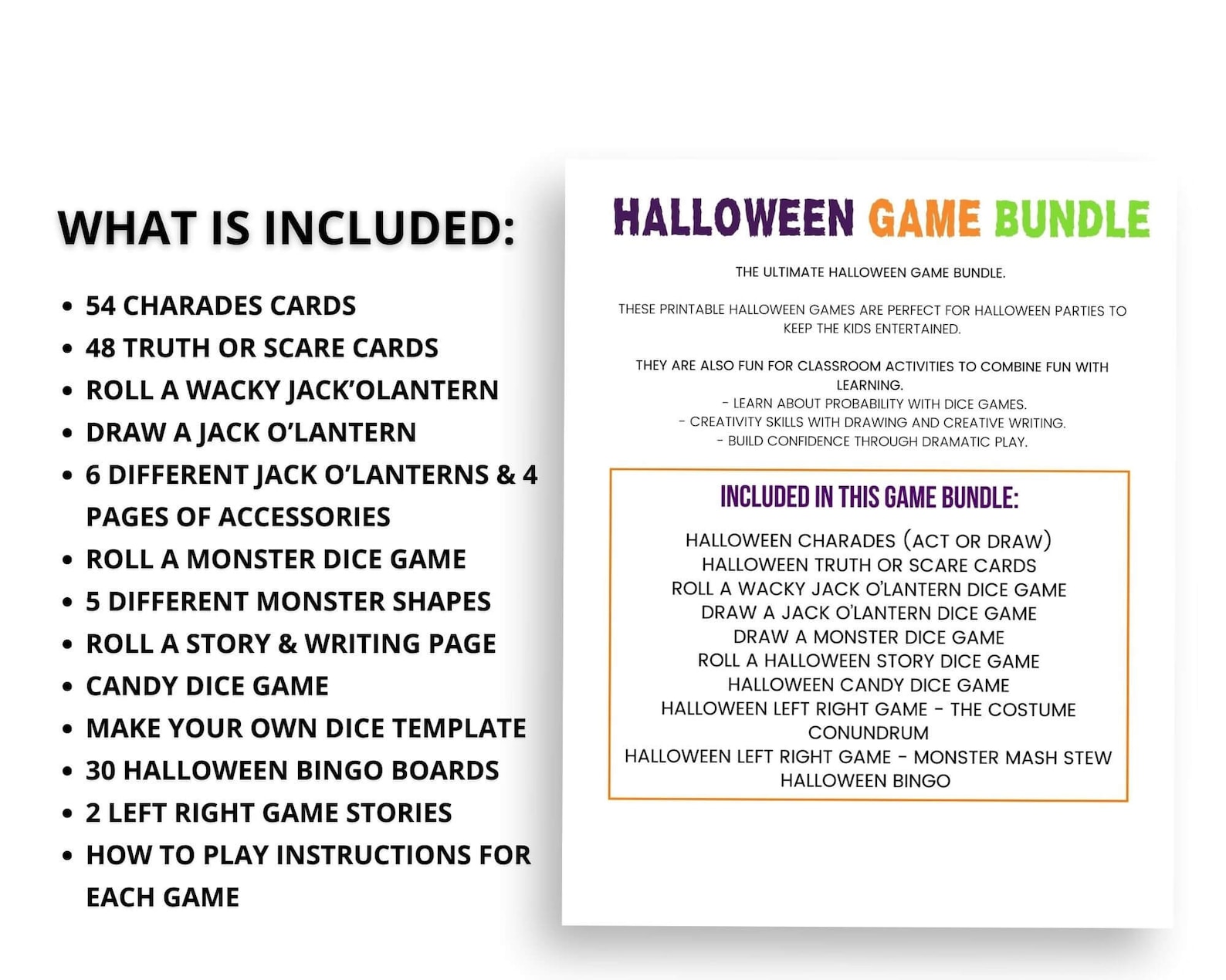 Printable Halloween Game Bundle, Halloween Party Games for Kids, Fun ...