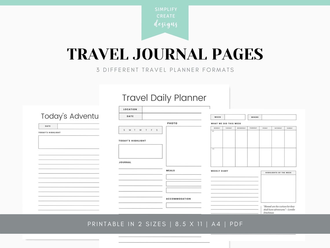 Travel Journal Printable Travel Journal Pages Printable Travel Planner ...