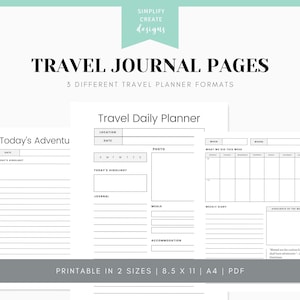 Travel Journal | Printable Travel Journal Pages With 3 Different Formats Printable Travel Journal Pages Vacation Journal