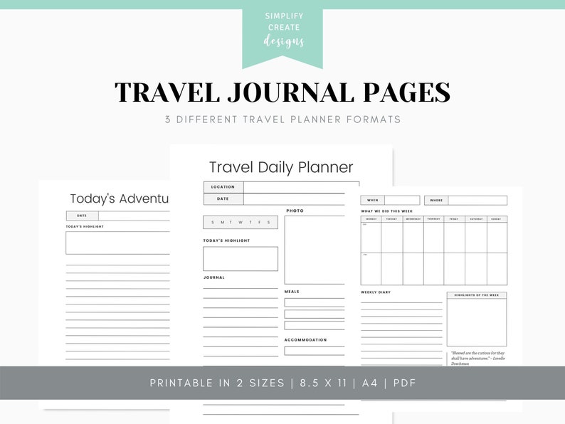 Travel Journal Printable Travel Journal Pages With 3 Different Formats ...