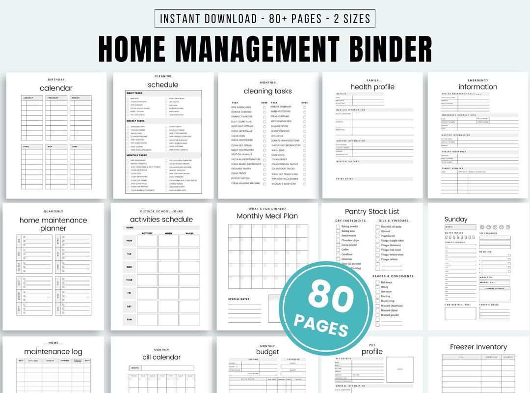 Household Binder Printable Home Management Planner Home Management ...