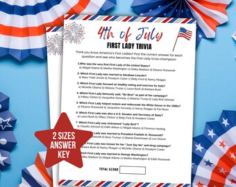 4. Juli Trivia First Lady Trivia 4. Juli Aktivität Vaterländische Spiele Vierter Juli Party Spiele Unabhängigkeitstag Party Geschichte der USA
