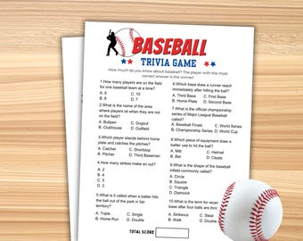Baseball Trivia Game Printable Baseball Party Game Baseball Game Baseball Quiz Sports Games Baseball Theme Games MLB Games For Kids Adults