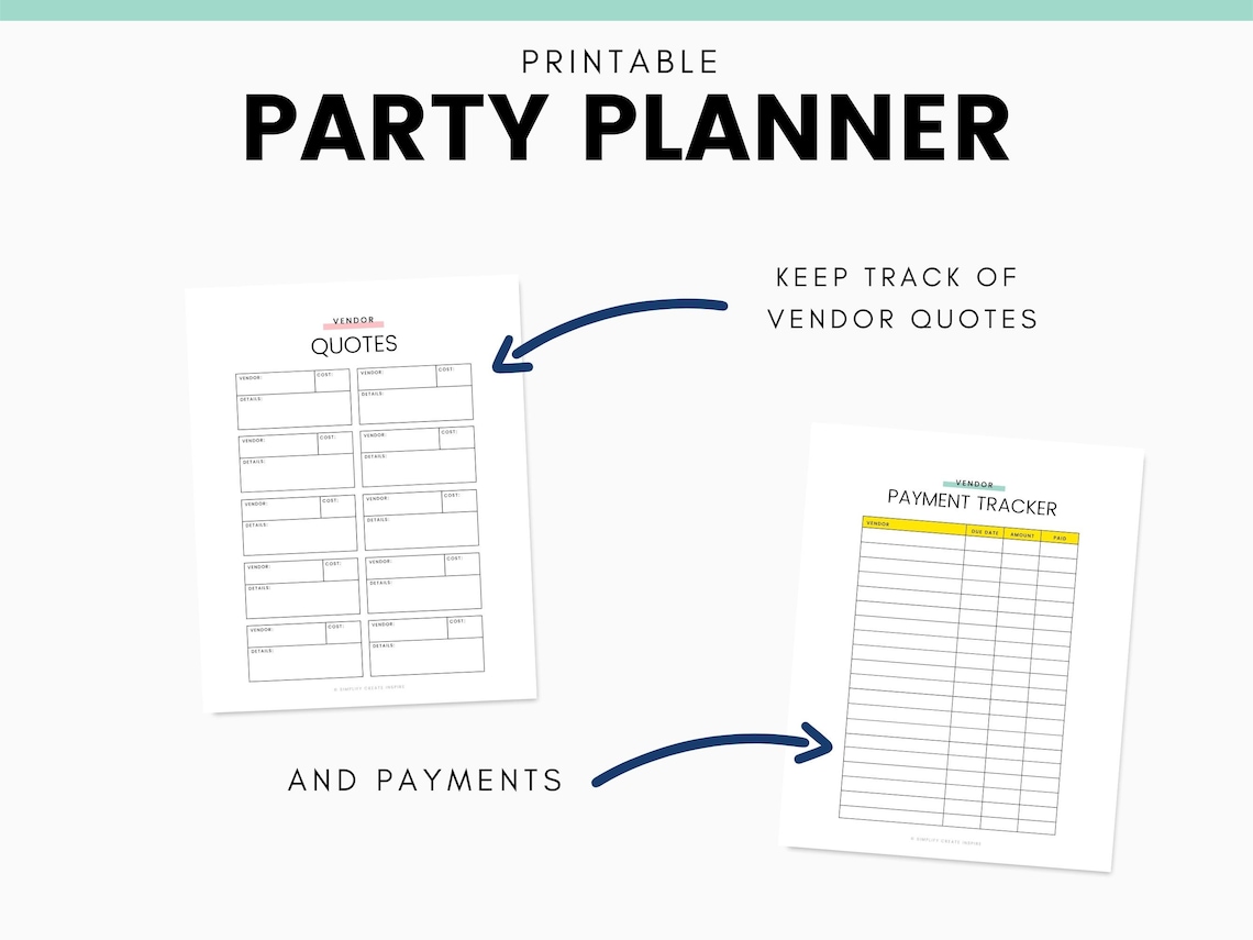 Printable Party Planner, Printable Event Planner, Birthday Planner
