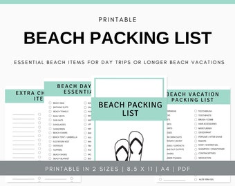 Beach Packing List | Printable Beach Vacation Packing List | Instant Download Beach Day Trip Checklist