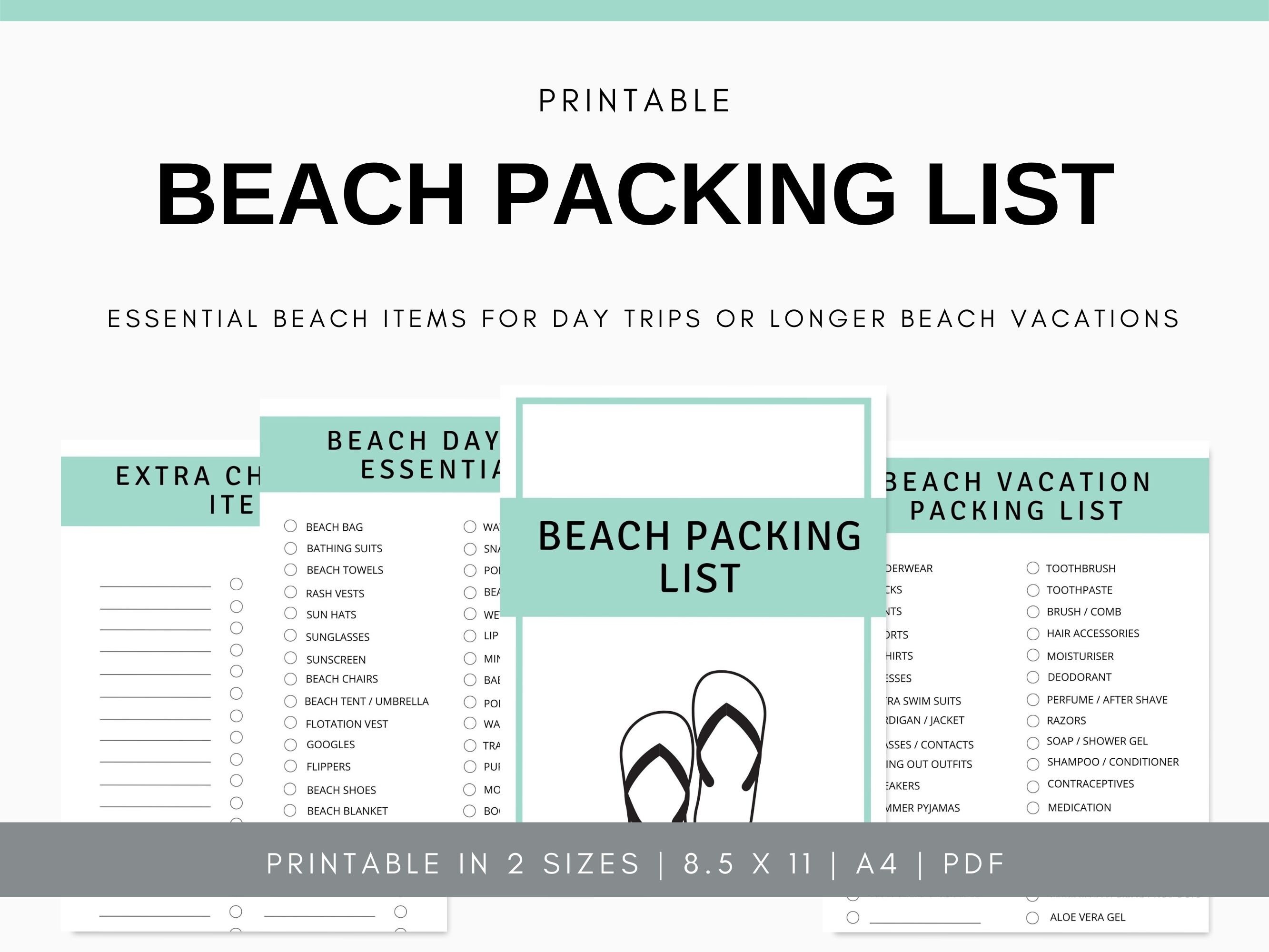 Beach Packing List Printable Beach Vacation Packing List Instant ...