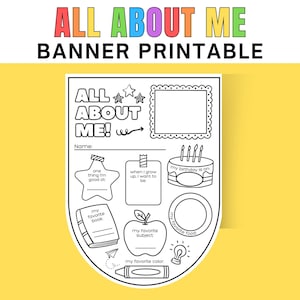 All About Me Banner First Day Of School Printable Back To School Activity All About Me Flag Classroom Banner Kids All About Me Printable