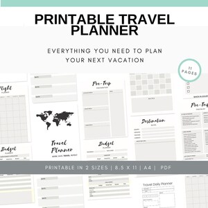 Printable Travel Planner Vacation Planning Set - 11 Pages for Complete Holiday Planning Travel Planning Pages Travel Organizer