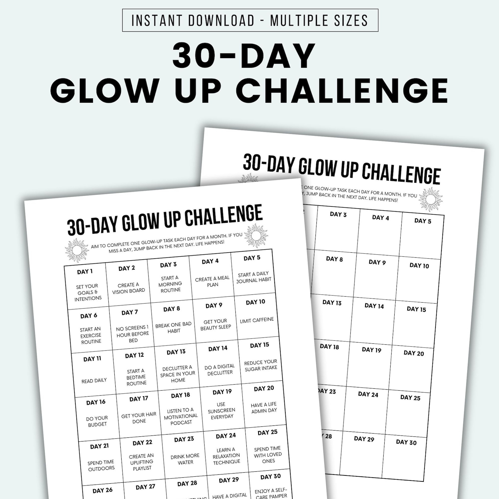 30 Day Glow up Challenge Printable Glow up Challenge Tracker Improve ...