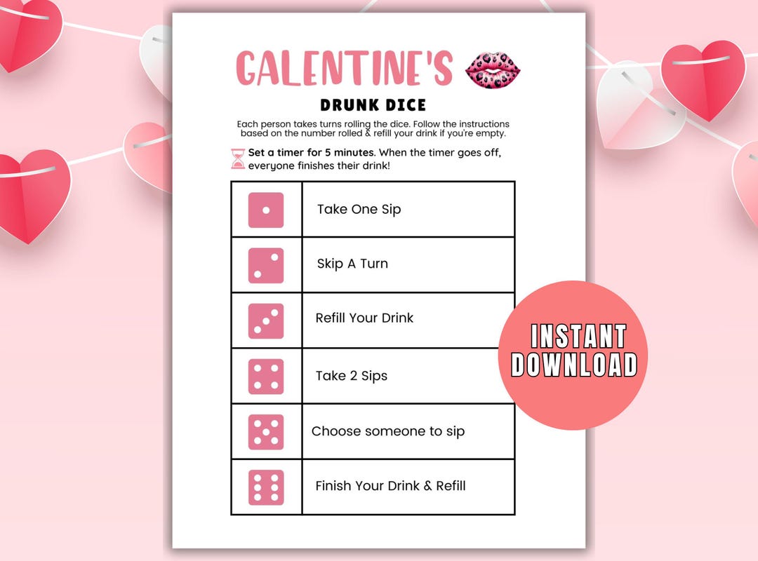 Galentines Day Drunk Dice Game Printable Galentines Drinking Game ...