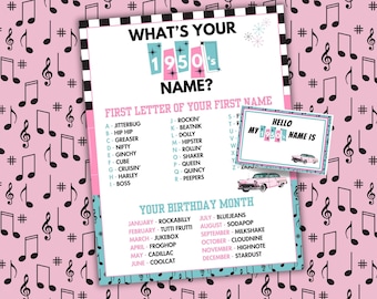 What's Your 50er Jahre Name Gesellschaftsspiel Printable 1950er Gesellschaftsspiel 50er Jahre Name Generator Fifties Gesellschaftsspiel Rockabilly Party Action Retro Party