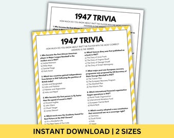 1947 Trivia Game Printable 80th Birthday Games Born In 1947 Games Birthday Games 80th Birthday Game 1947 Trivia Questions & Answers