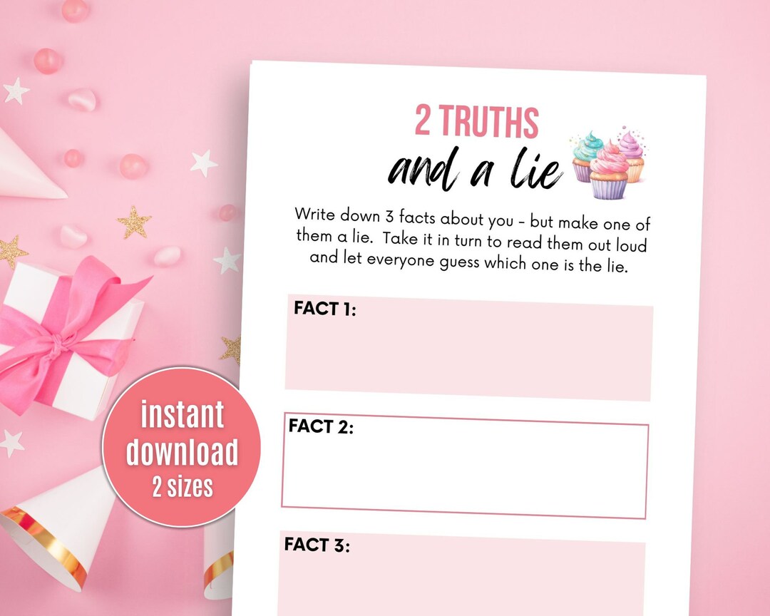 2 Truths and A Lie Party Game for Teens Printable Party Games - Etsy