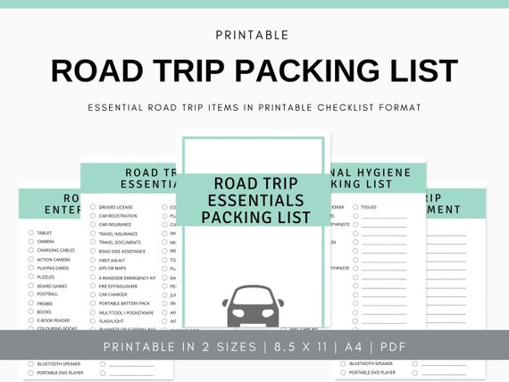 road trip packing list 8 page instant download family road etsy