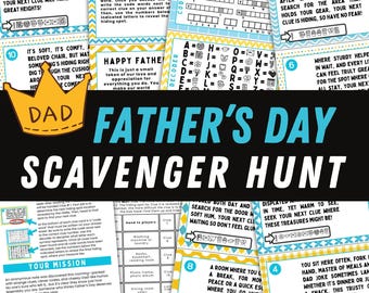 Fathers Day Scavenger Hunt Printable Father's Day Treasure Hunt Clues Fathers Day Surprise Fathers Day Activity Fathers Day Games Dad Gifts