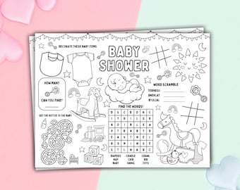 Baby Shower Activity Placemat Printable Baby Shower Coloring For Kids Baby Shower Placemat Printable Placemat Baby Shower Activity Mat