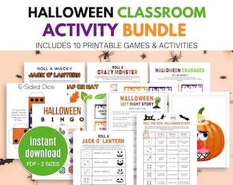 Actividades en el aula de Halloween, paquete de juegos de Halloween, juegos en el aula de Halloween, juegos de fiesta de Halloween imprimibles para niños