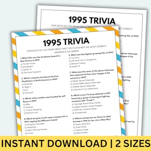 1995 Trivia Spiel Printable 30. Geburtstag Spiele 1995 geboren Spiel Geburtstagsspiele 30. Geburtstag Spiel 1995 Trivia Fragen & Antworten 1995 Quiz