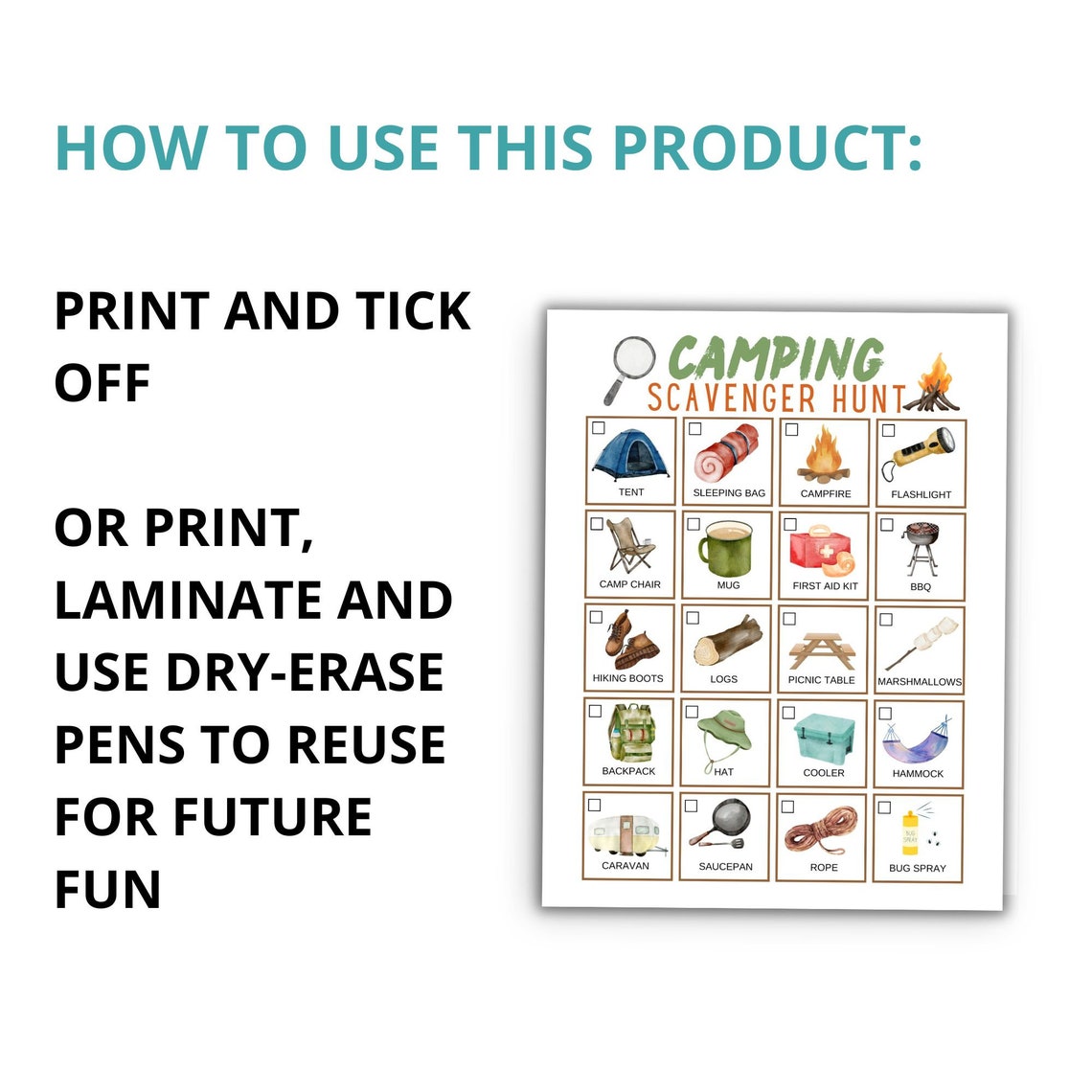 Camping Scavenger Hunt Printable for Kids Nature Scavenger Hunt Camping Games Camping Activities ...