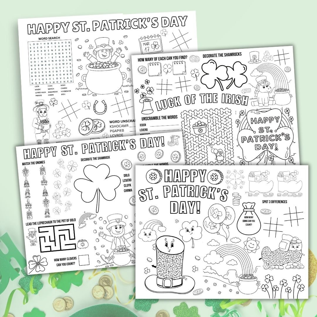 St Patrick's Day Activity Placemat Printable St Patrick's Coloring ...