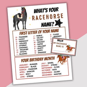 What&#39;s Your Racehorse Name Party Game Printable Racing Party Game Racehorse Name Generator Melbourne Cup Game Derby Games Derby Party Game