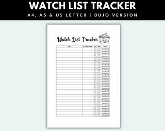 Watchlist Tracker Shows To Watch Printable Bullet Journal Page PDF TV Show Tracker Bujo Movie Watchlist Template Movie Tracker Planner Page