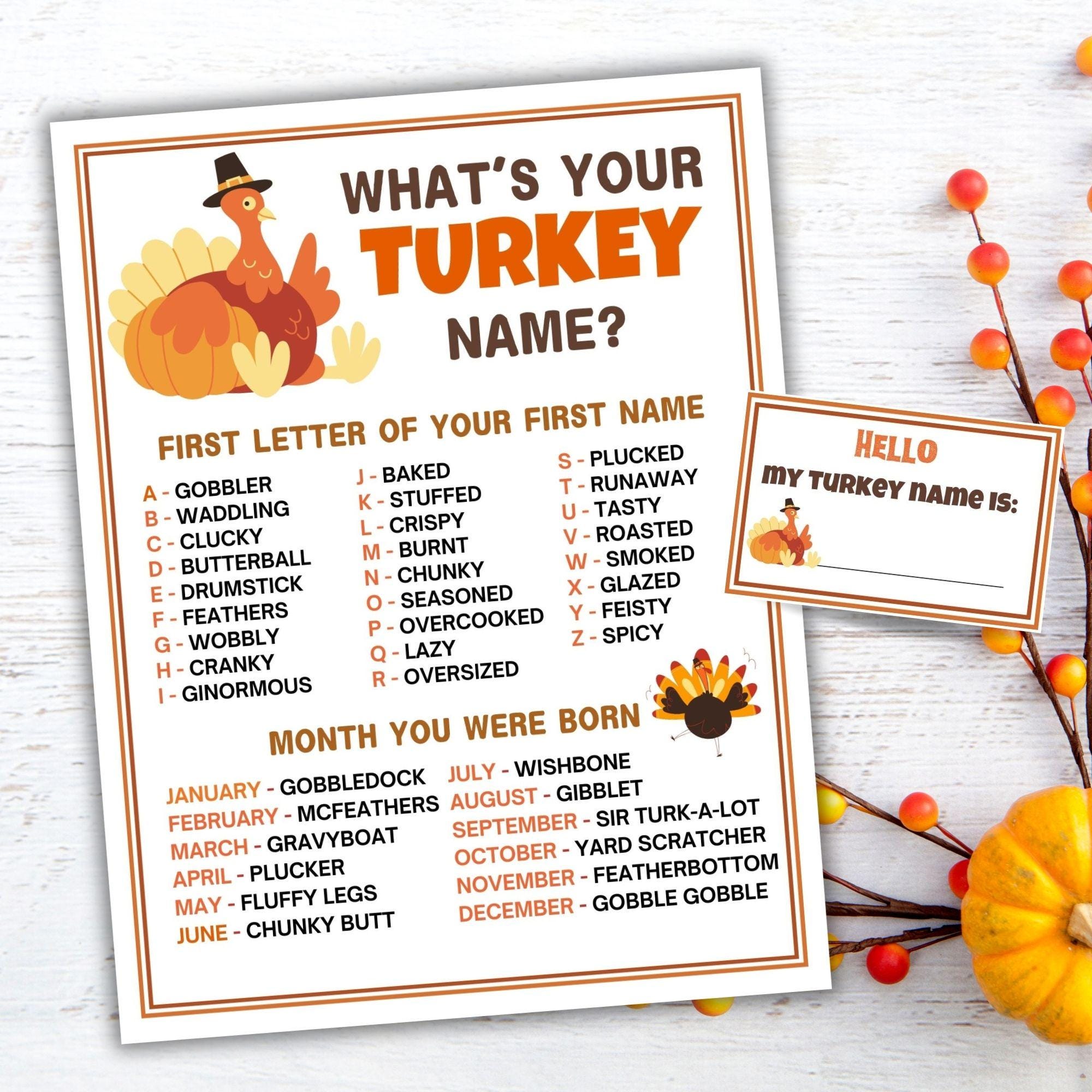 what's your turkey name party game printable thanksgiving party game turkey  name generator thanksgiving game turkey party turky activity