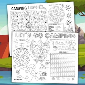 Camping Activity Placemat Printable Camping Activity Mat Camping Activities For Kids Printable Camping Worksheet Coloring Placemat Activity