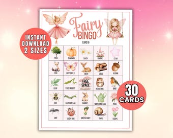 Feen Bingo Spiel Printable Bingo Karten Feen Party Spiele Feen Spiel Pyjama Party Party Party Aktivität Sleepover Minikleid Gartenparty