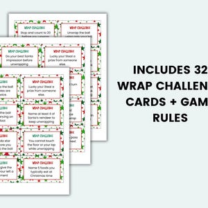 Saran Wrap Game Printable Plastic Wrap Ball Cards Christmas Saran Wrap Ball Challenge Cards ...